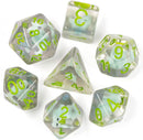 Dinosaur - Green Set of 7 Filled Polyhedral Dice with Green Numbers