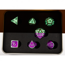 Glow Purple Set of 7 Metal Polyhedral Dice with Silver Numbers